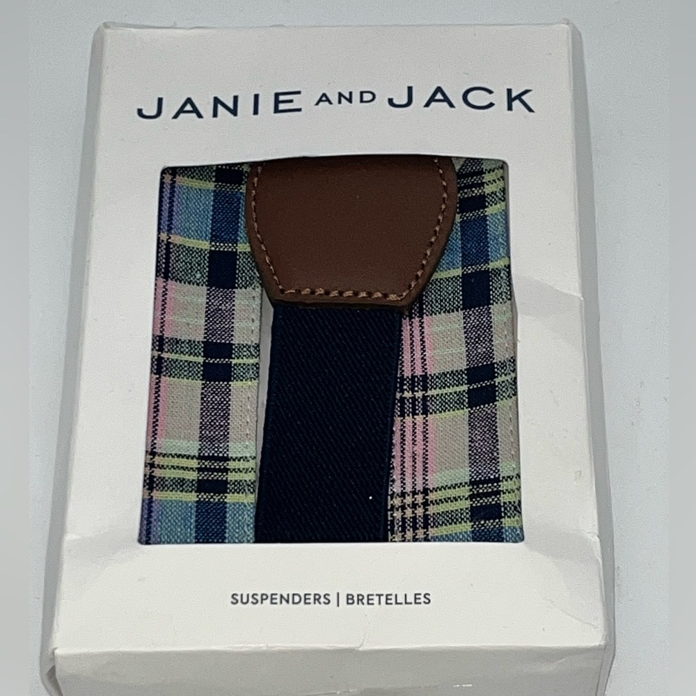 Janie & Jack boys suspenders plaid preppy Easter pastel new in box MRSP $30 2T-3